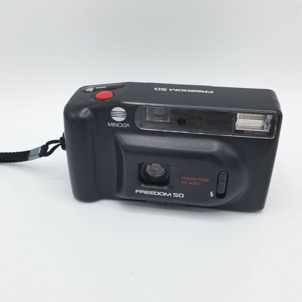 VTG Minolta Freedom 50‎ Black 35mm Focus Free DX Auto Point Camera Untested